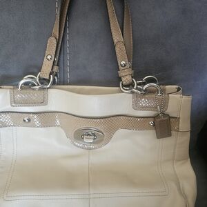 Coach Cream and Tan Shoulder Bag